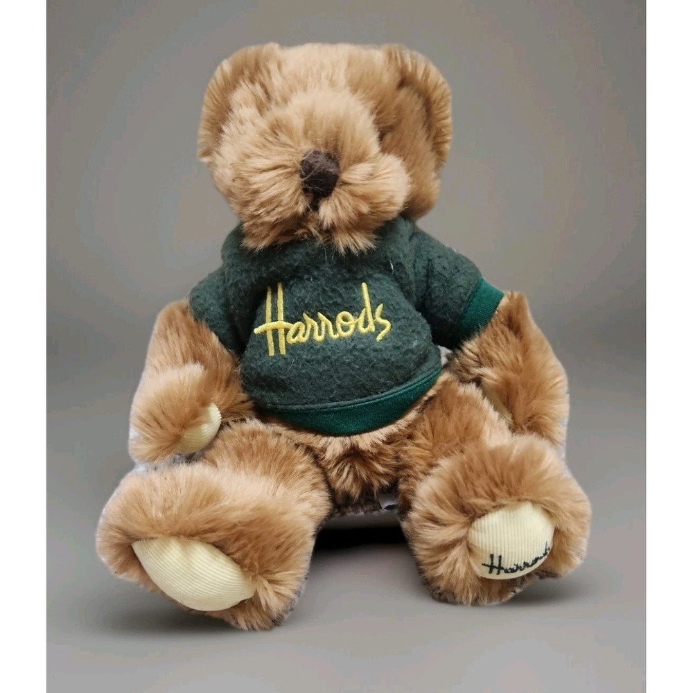 Harrods Knightsbridge Plush Brown Bear in Green Sweater 10in Teddy Bear